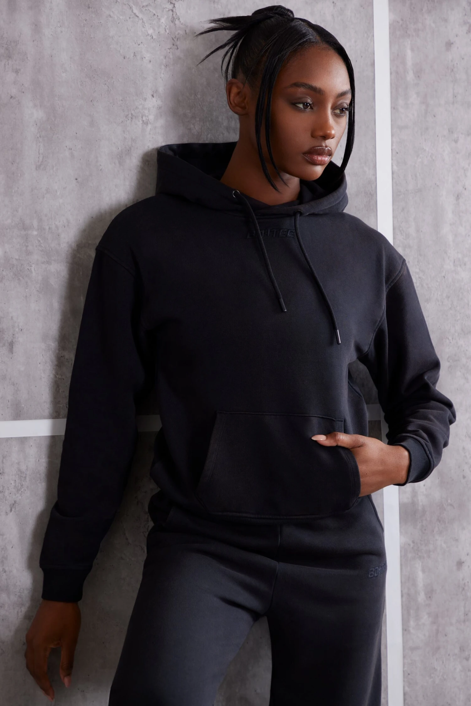 High Vibe - Hooded Sweatshirt In Washed Black - Image 3