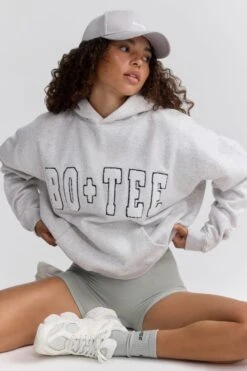 Appliqué Oversized Hoodie In Heather Grey