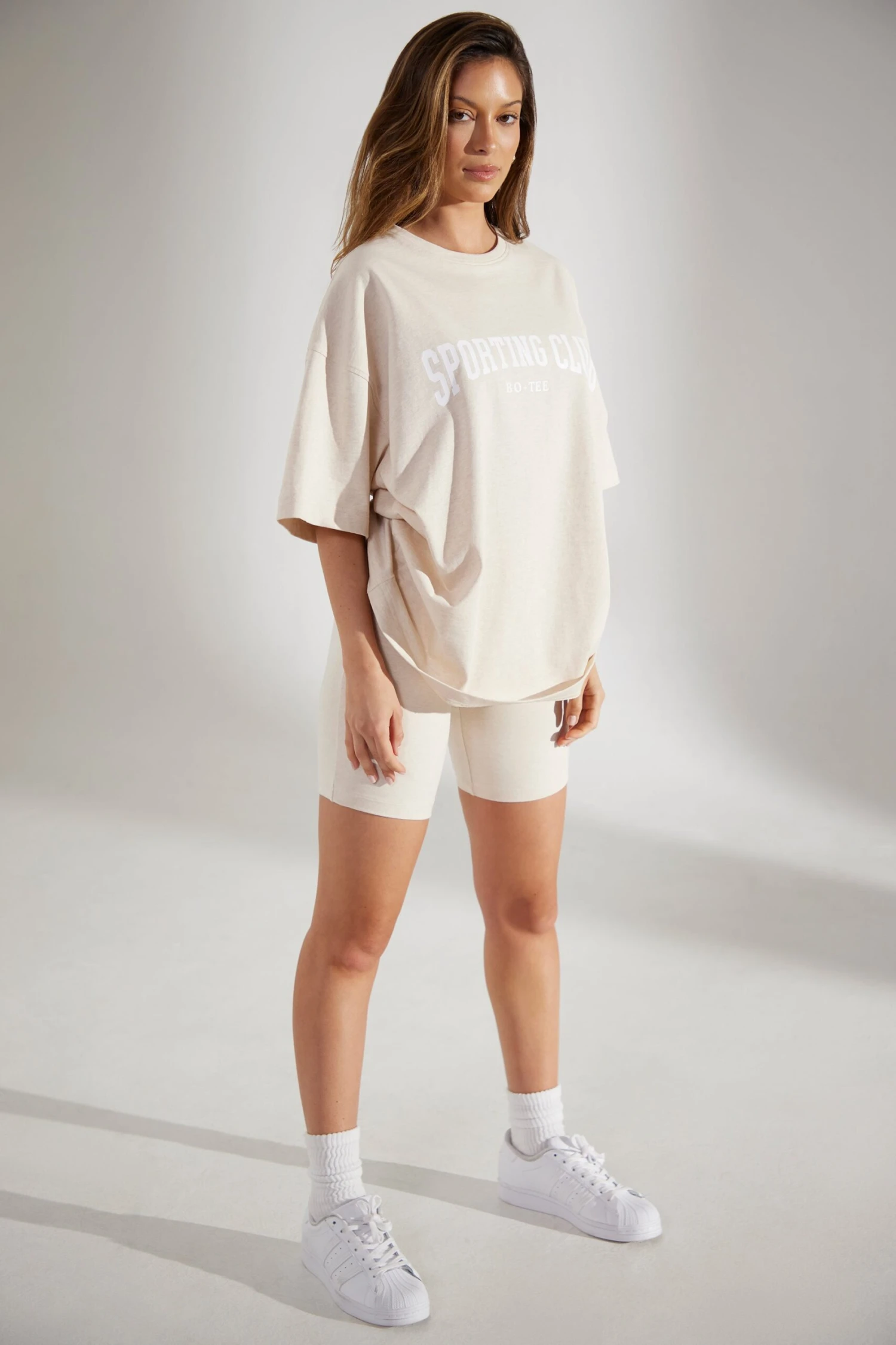 Base - Soft Cotton Biker Shorts In Heather Oat - Image 2