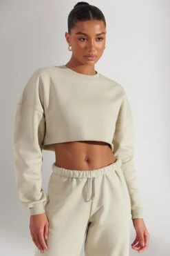 Fundamental - Cropped Oversized Sweatshirt In Limestone