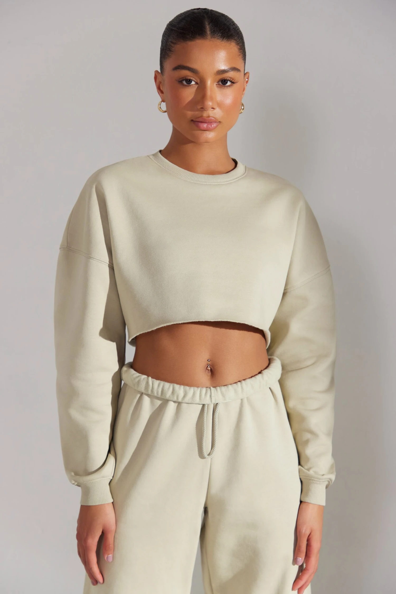 Fundamental - Cropped Oversized Sweatshirt In Limestone - Image 6