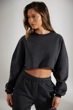 Fundamental - Cropped Oversized Sweatshirt In Washed Black