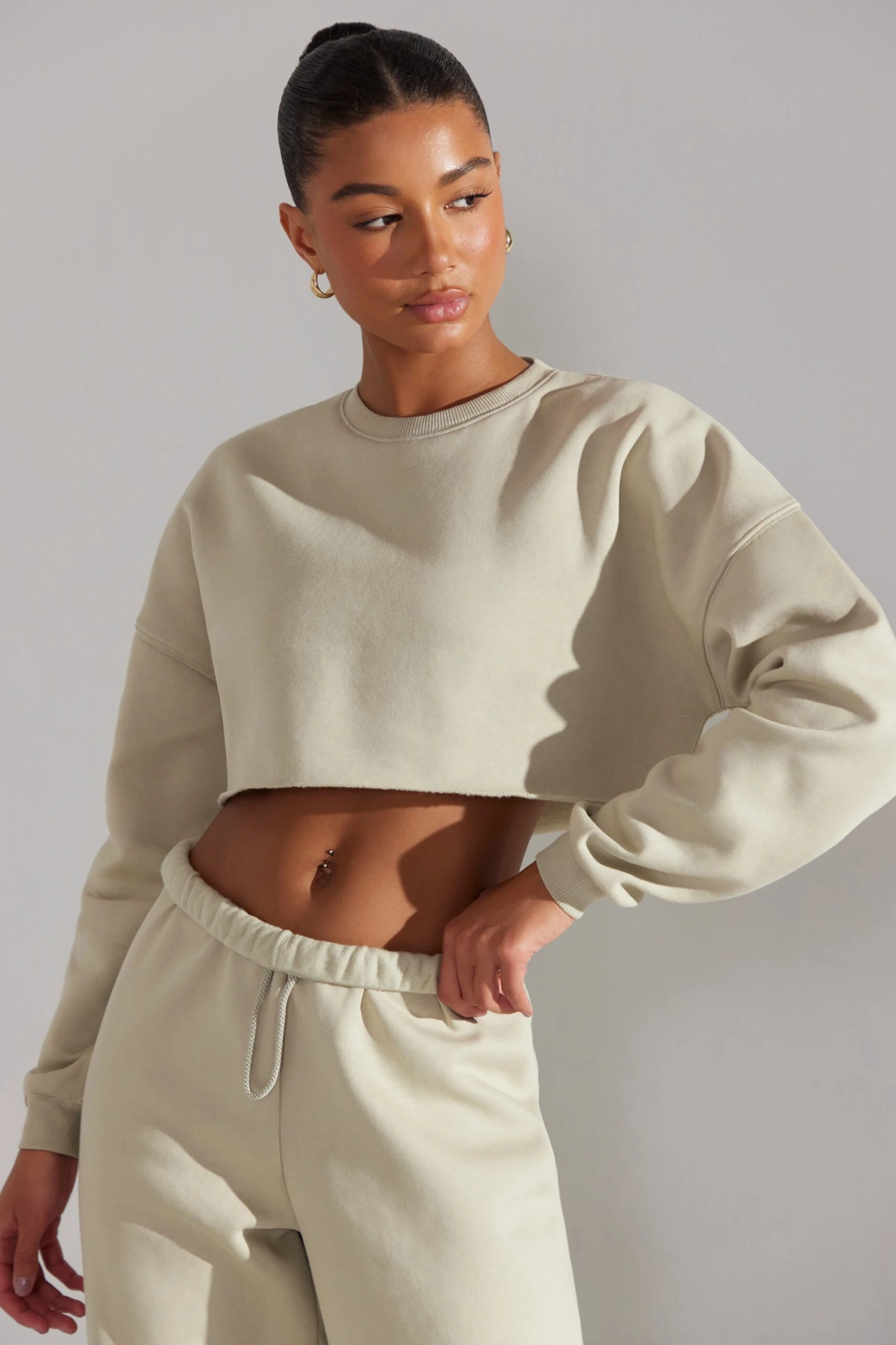 Fundamental - Cropped Oversized Sweatshirt In Limestone - Image 2