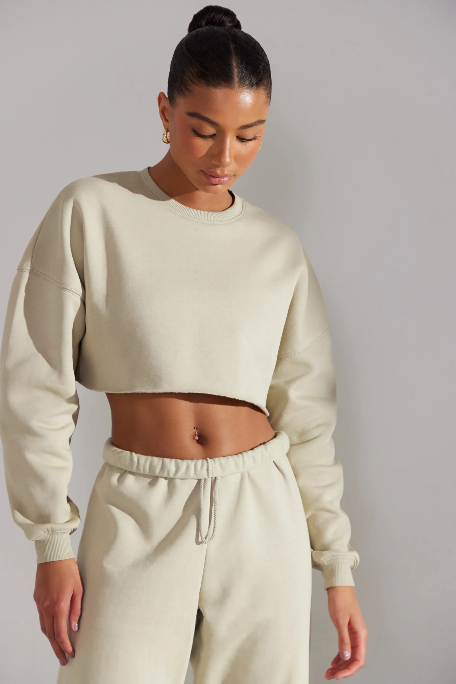 Fundamental - Cropped Oversized Sweatshirt In Limestone - Image 7