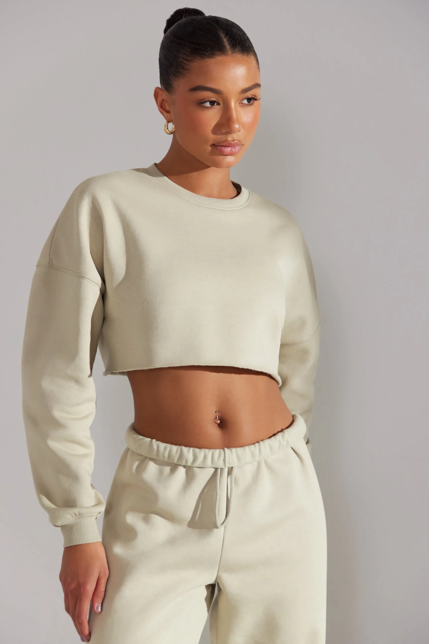 Fundamental - Cropped Oversized Sweatshirt In Limestone - Image 8