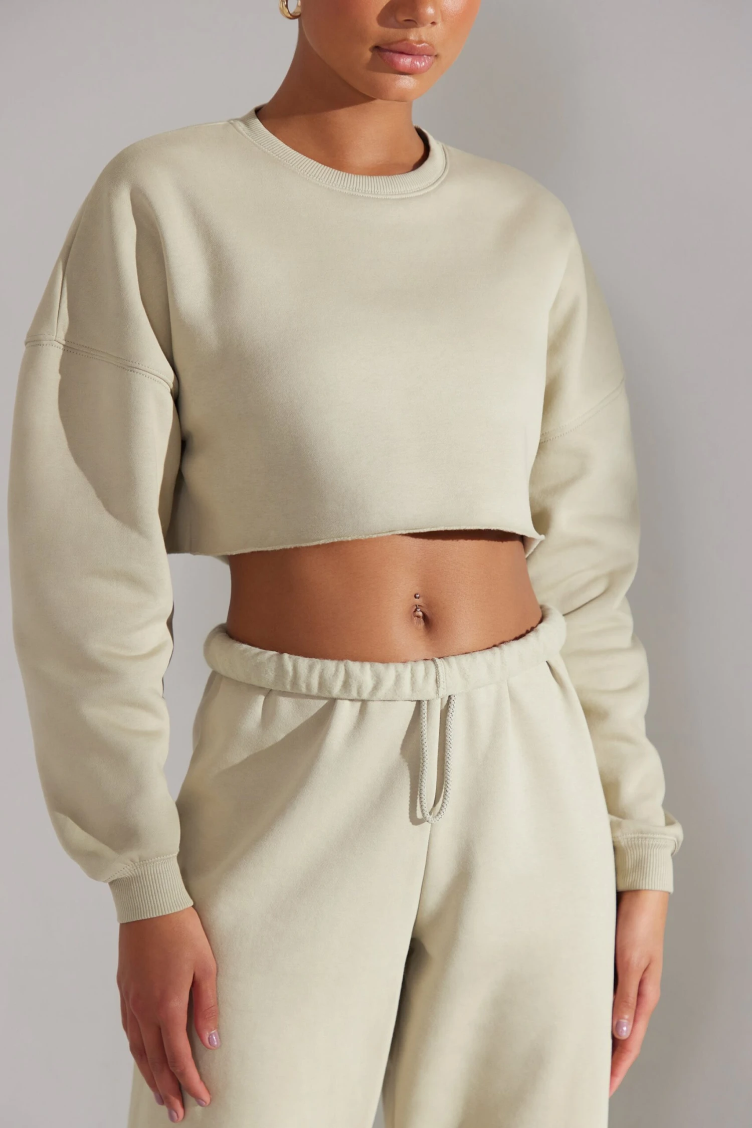 Fundamental - Cropped Oversized Sweatshirt In Limestone - Image 4