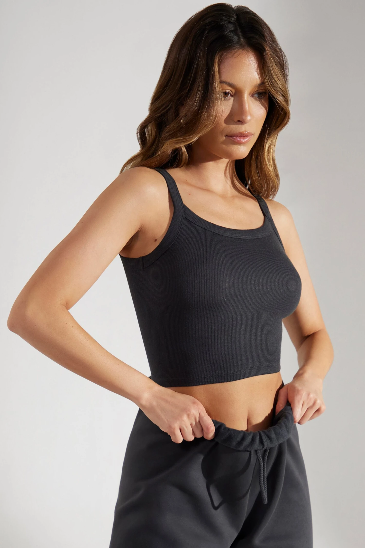 Body - Soft Rib Tank Top In Washed Black - Image 2