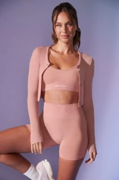 Frame - Cropped Rib Cardigan In Dusty Mauve