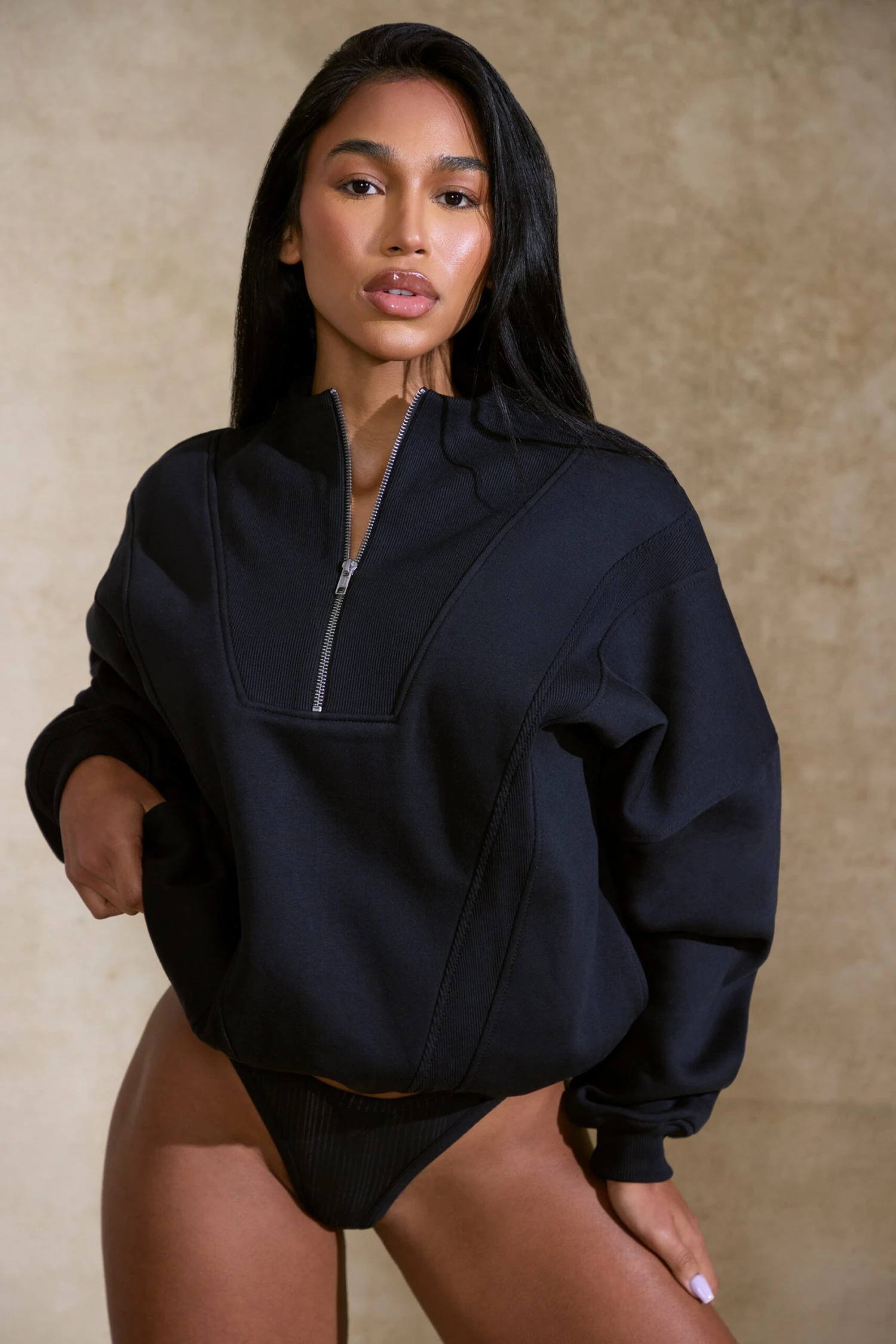 Comfort Zone - Oversized Half Zip Sweatshirt In Black