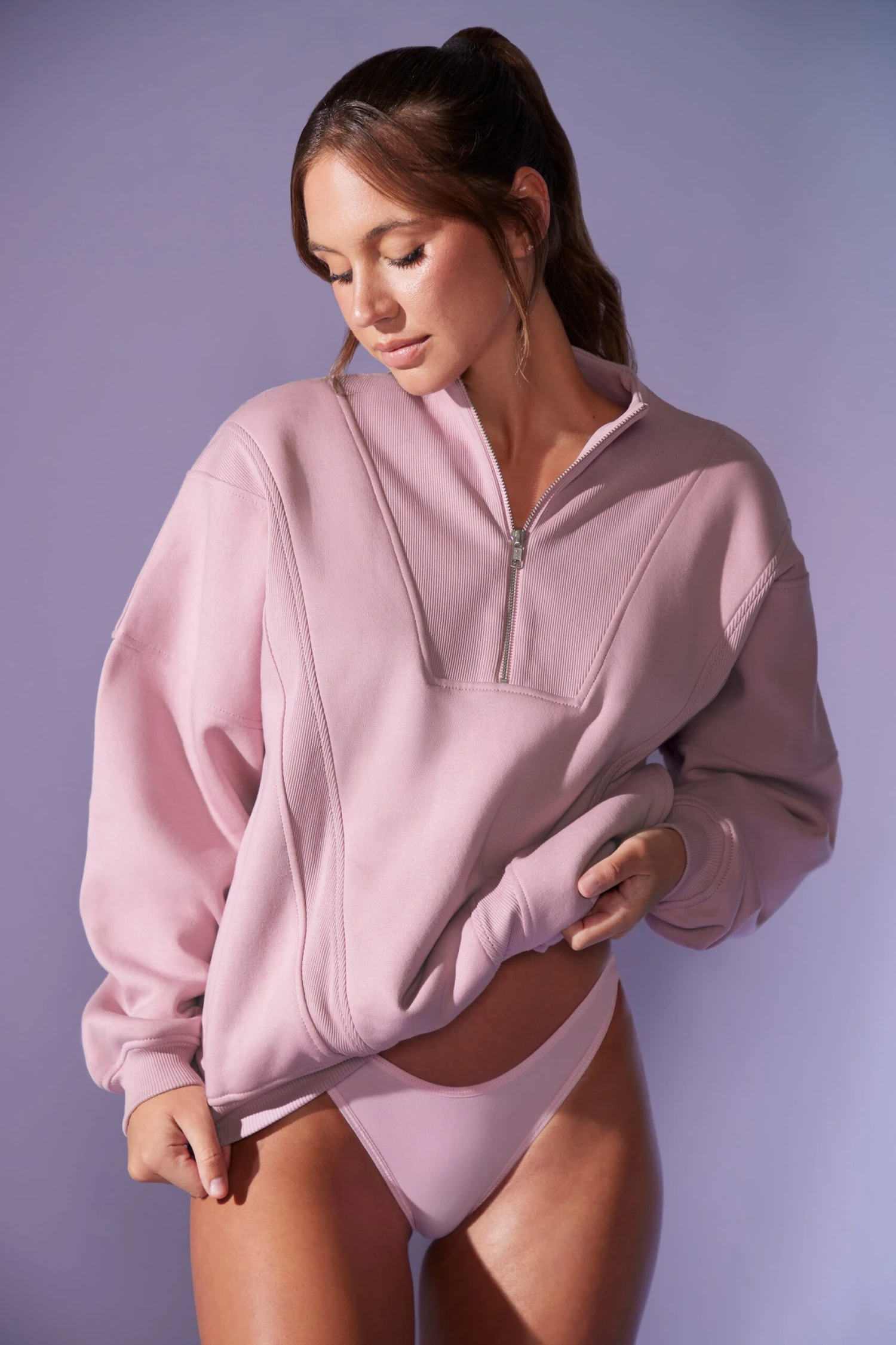 Comfort Zone - Oversized Half Zip Sweatshirt In Dusty Mauve - Image 5