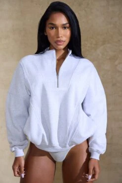 Comfort Zone - Oversized Half Zip Sweatshirt In Marled Grey
