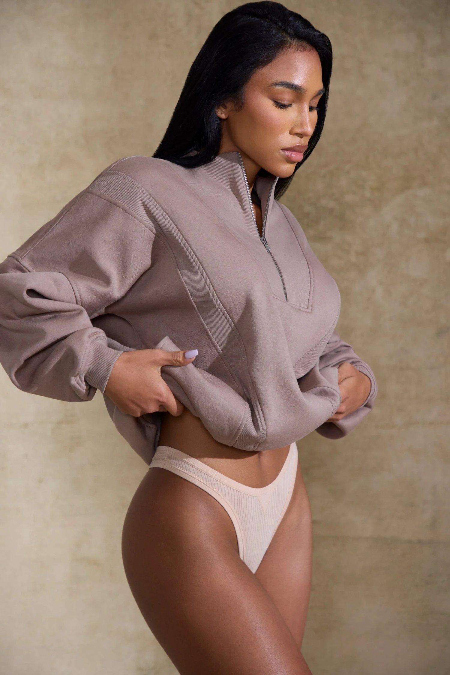 Comfort Zone - Oversized Half Zip Sweatshirt In Brown - Image 2