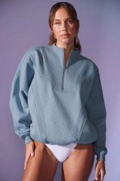 Comfort Zone - Oversized Half Zip Sweatshirt In Denim Blue
