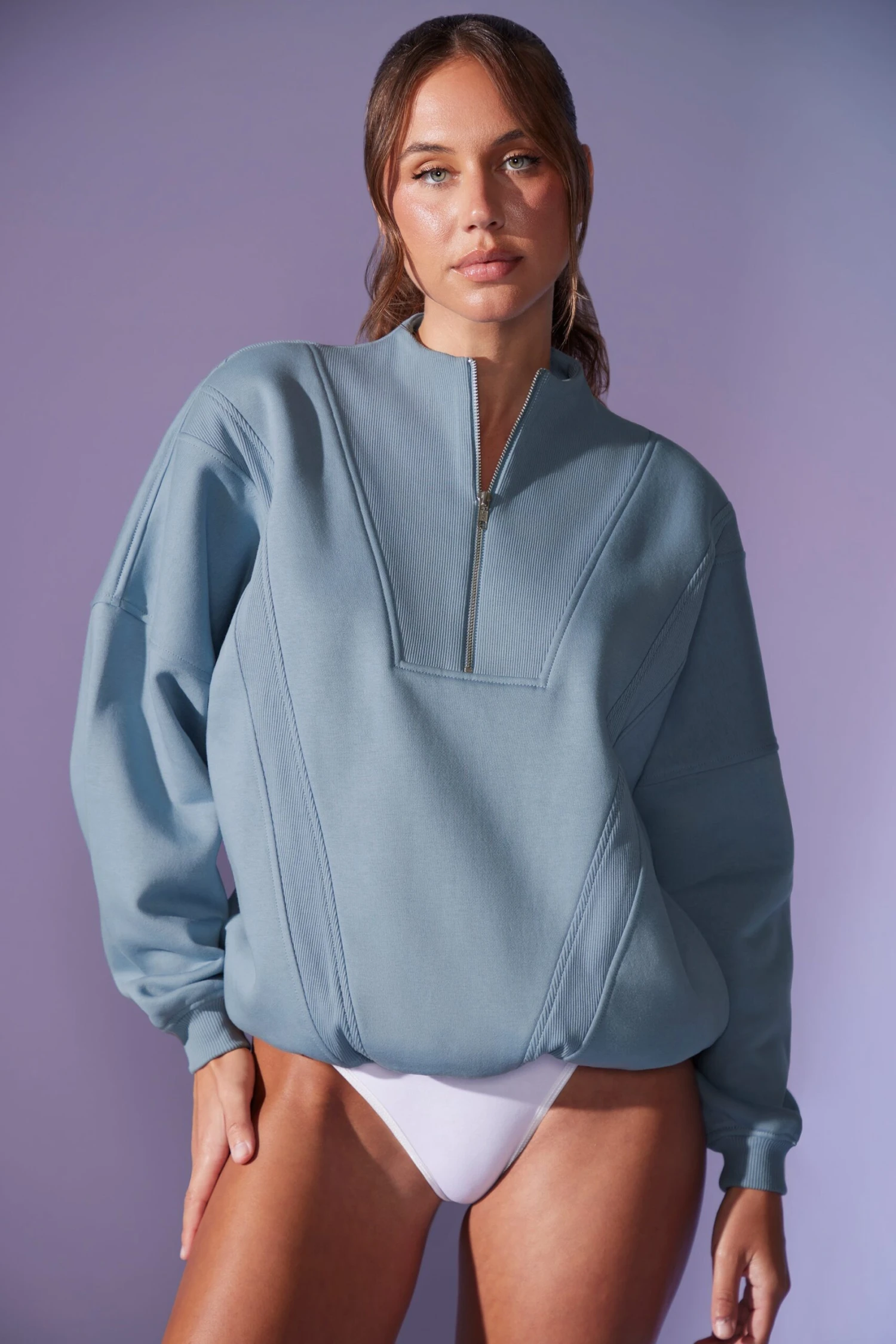 Comfort Zone - Oversized Half Zip Sweatshirt In Denim Blue