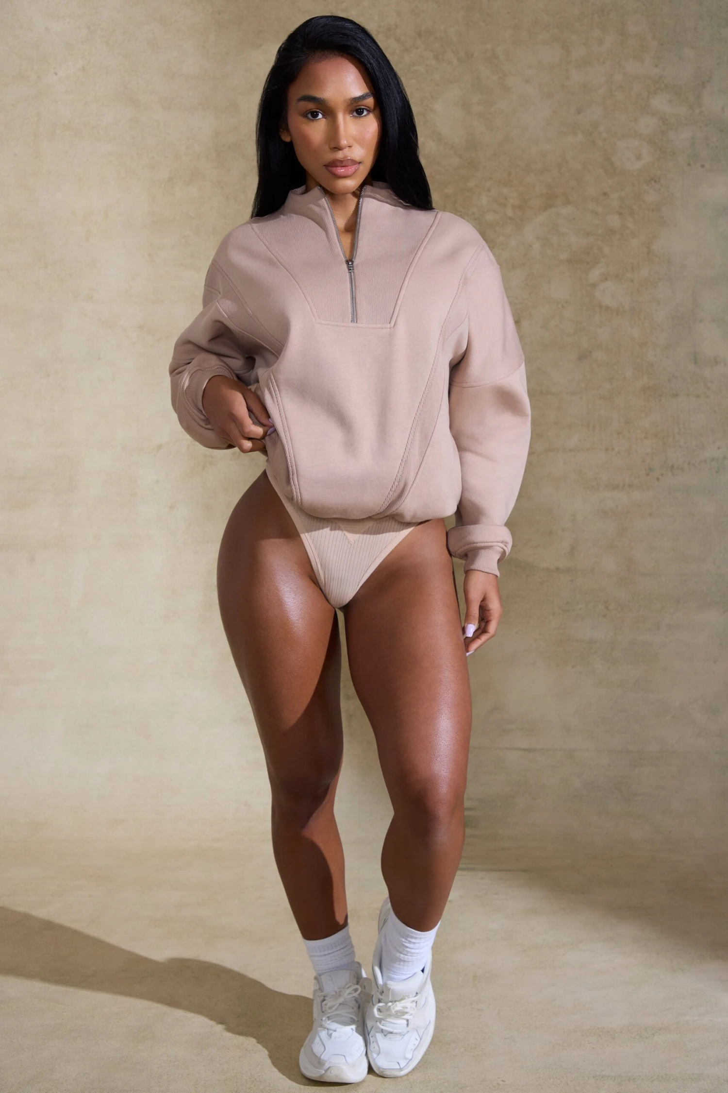 Comfort Zone - Oversized Half Zip Sweatshirt In Taupe - Image 8