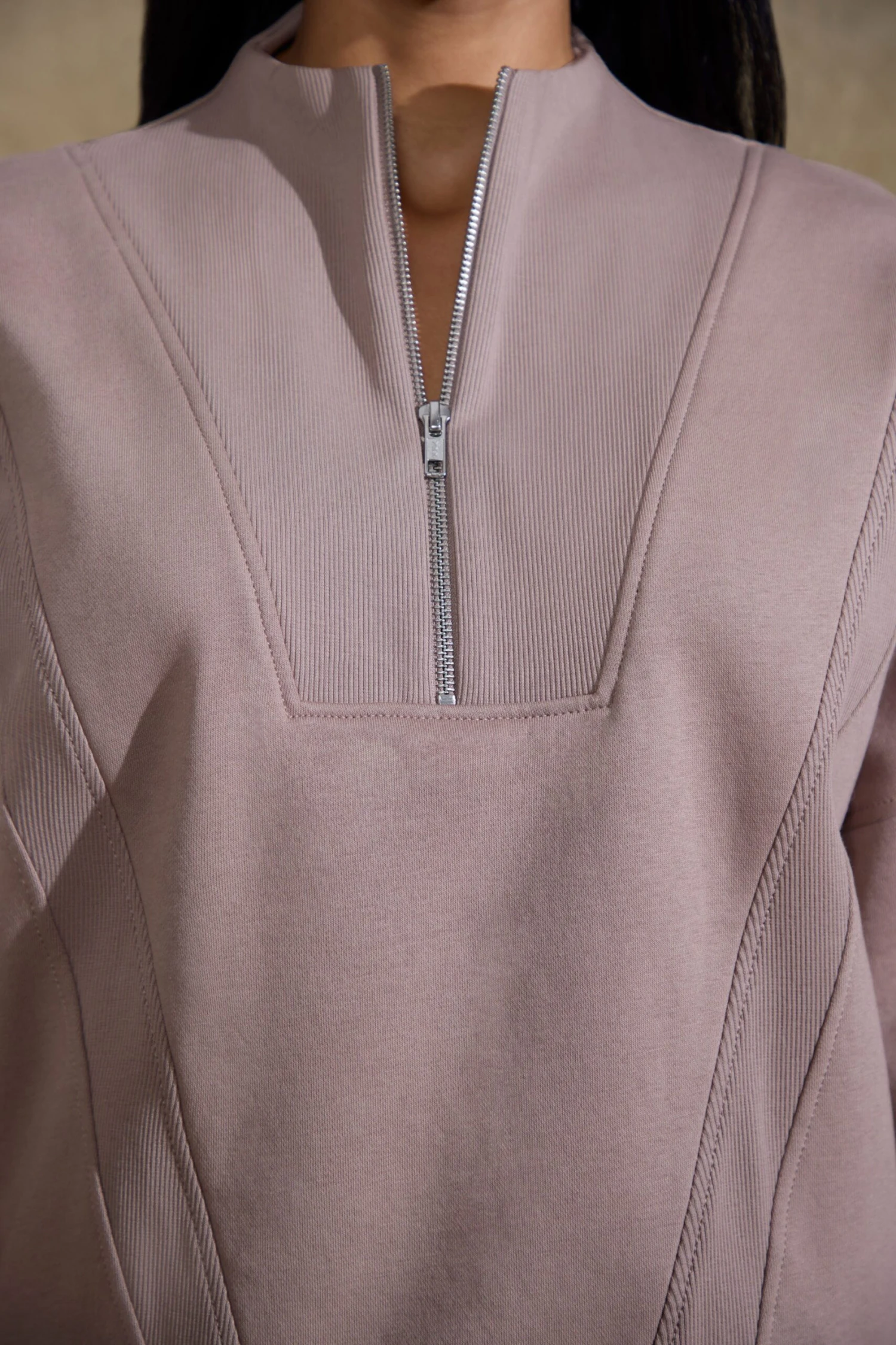 Comfort Zone - Oversized Half Zip Sweatshirt In Brown - Image 4