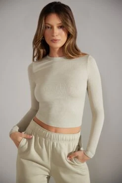 Elementary - Soft Rib Long Sleeve Top In Limestone