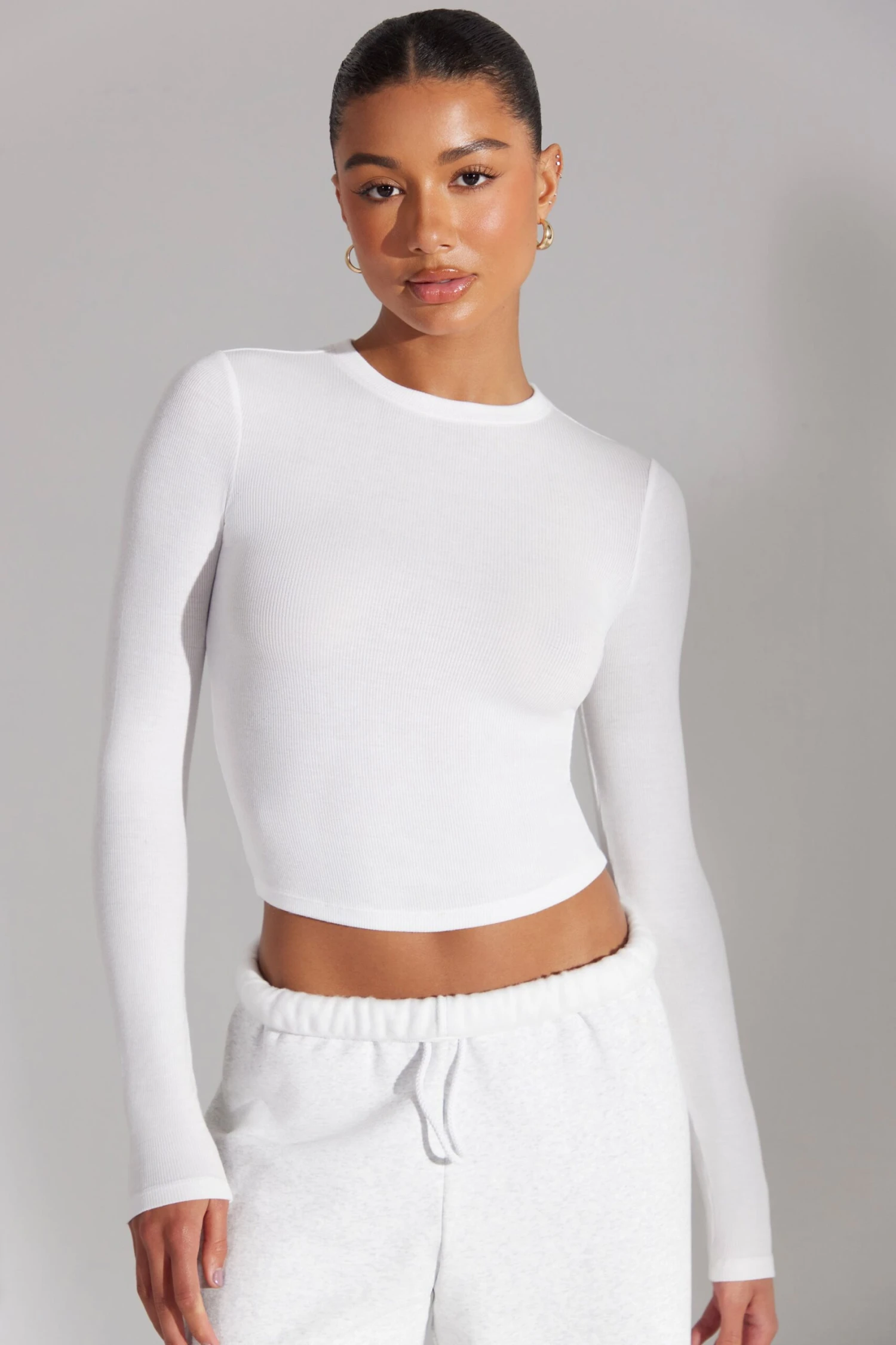 Elementary - Soft Rib Long Sleeve Top In White