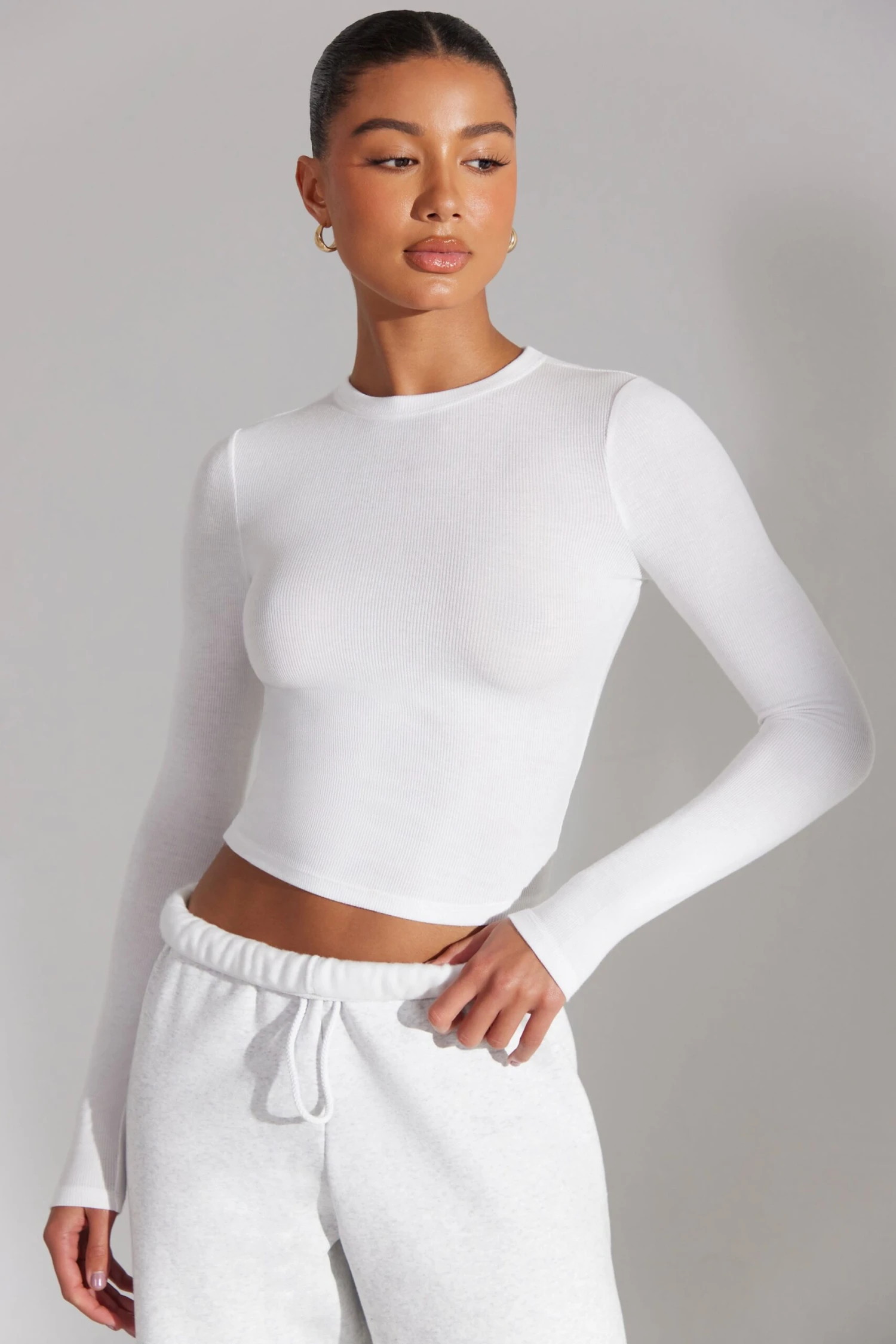 Elementary - Soft Rib Long Sleeve Top In White - Image 5