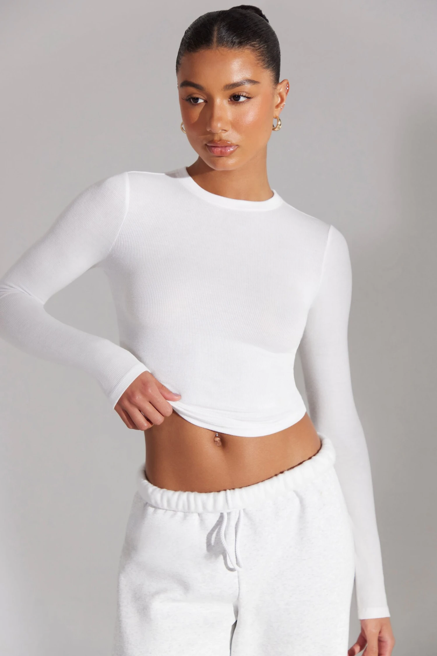 Elementary - Soft Rib Long Sleeve Top In White - Image 6