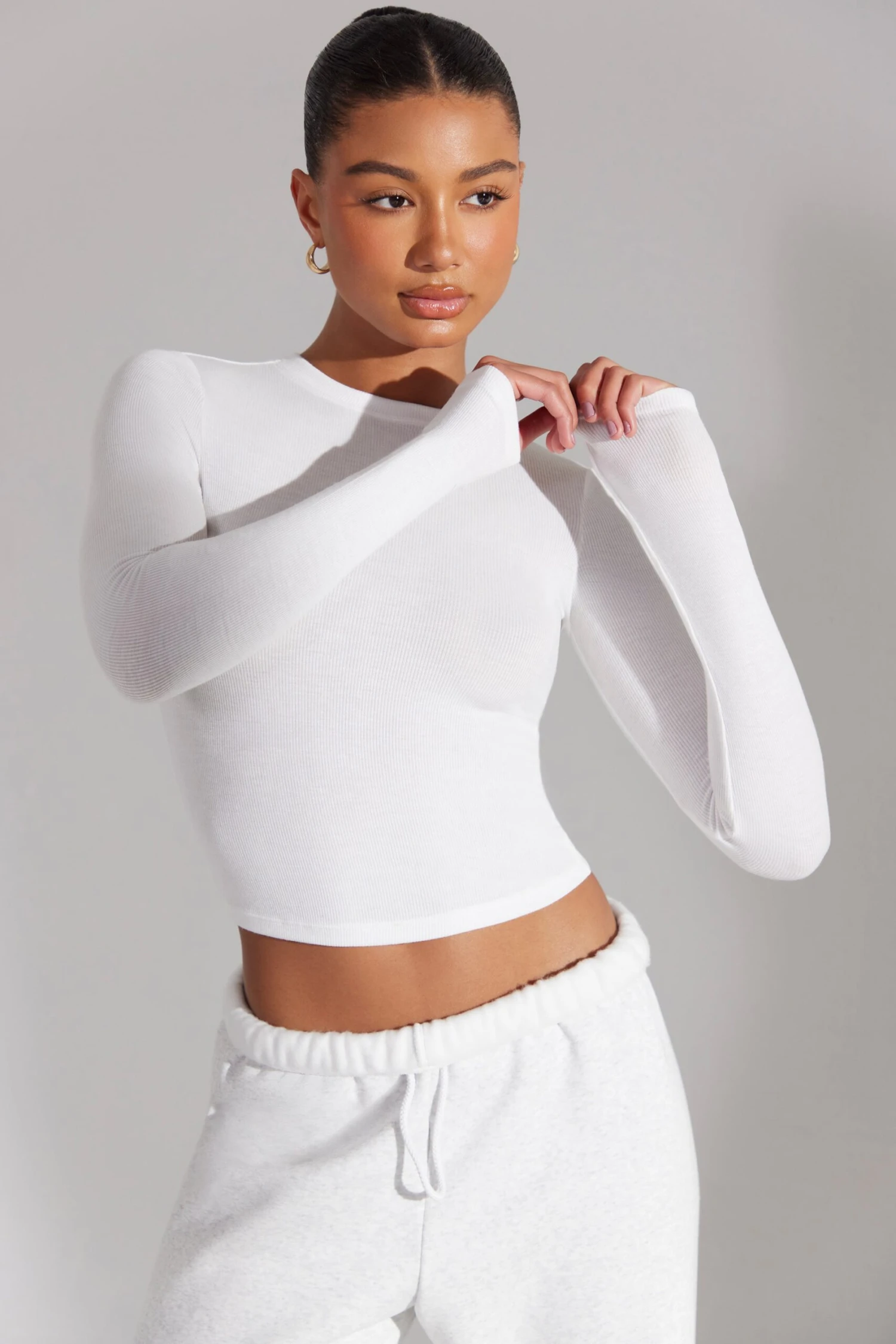 Elementary - Soft Rib Long Sleeve Top In White - Image 7