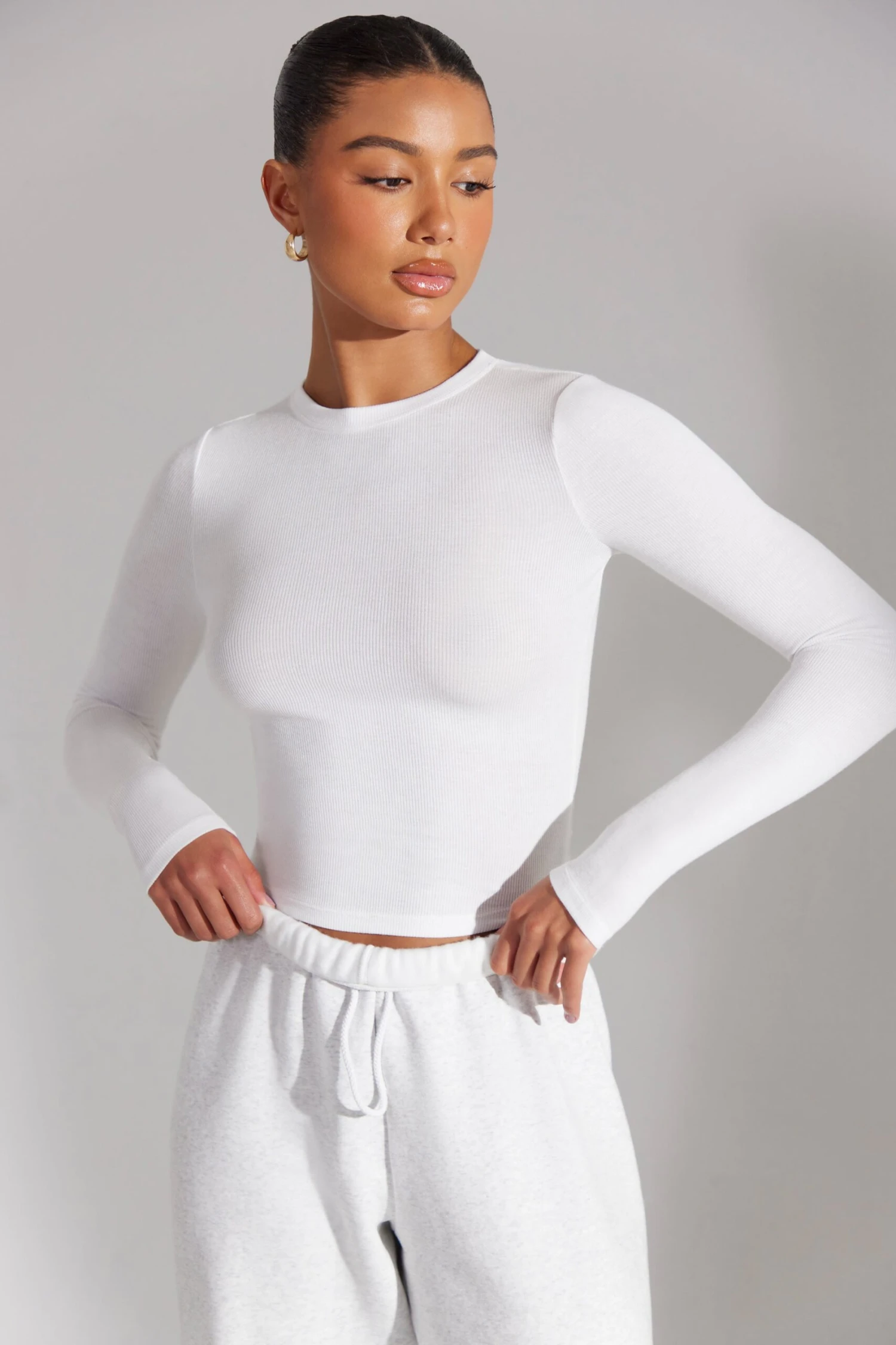 Elementary - Soft Rib Long Sleeve Top In White - Image 4