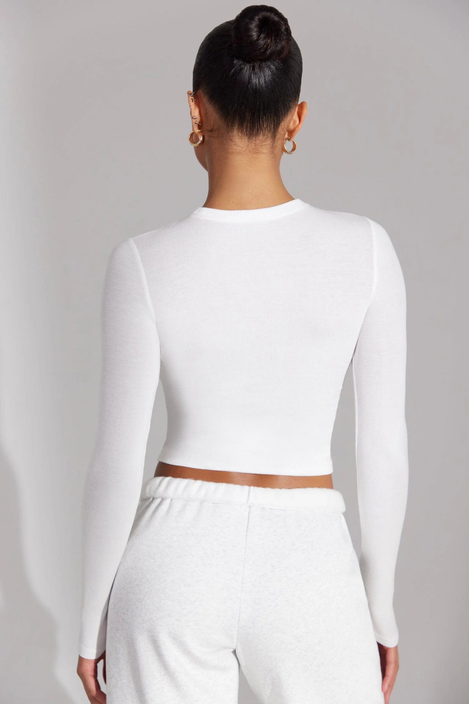 Elementary - Soft Rib Long Sleeve Top In White - Image 3