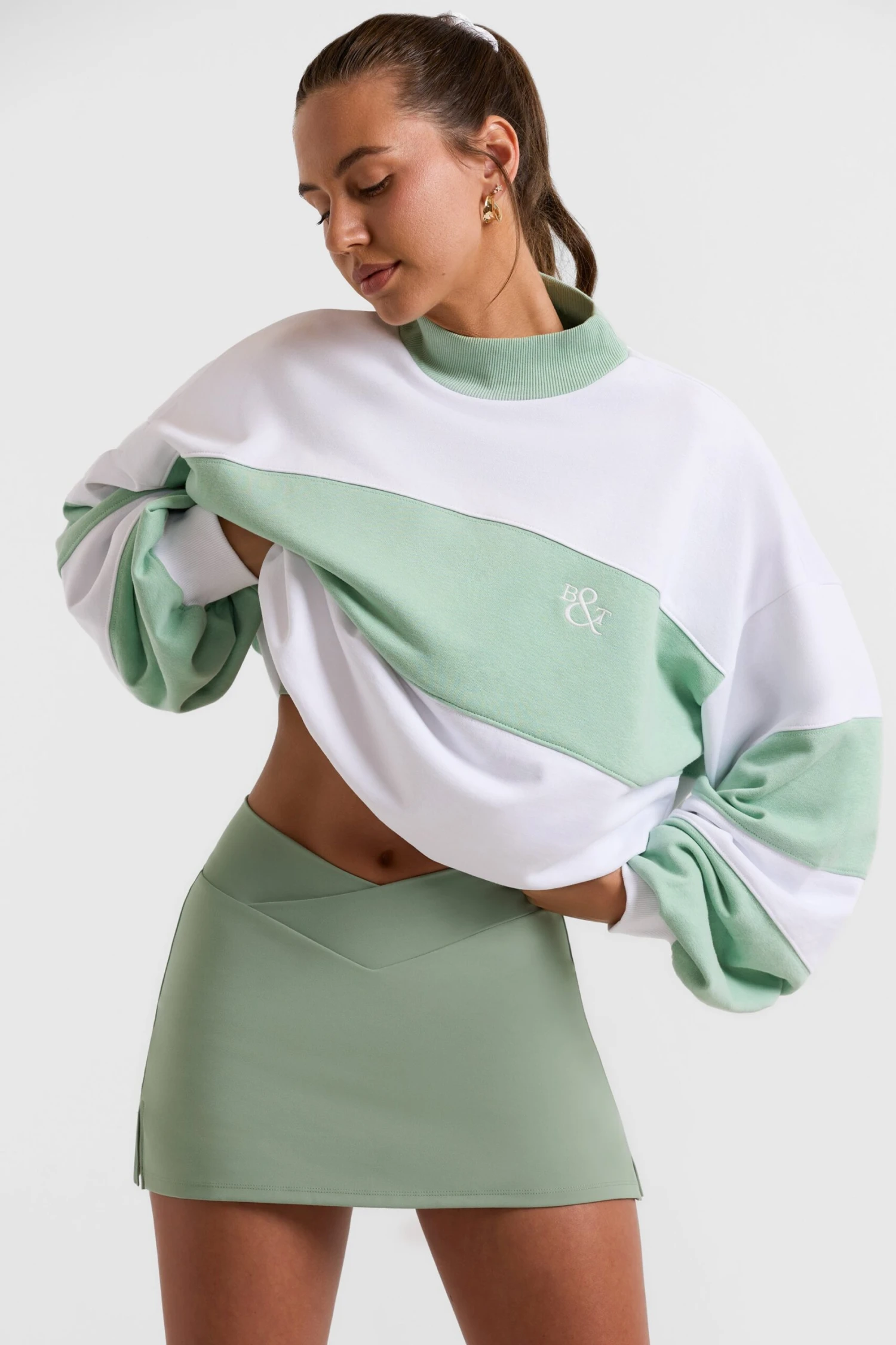Game - Oversized High Neck Sweatshirt In Mint Green