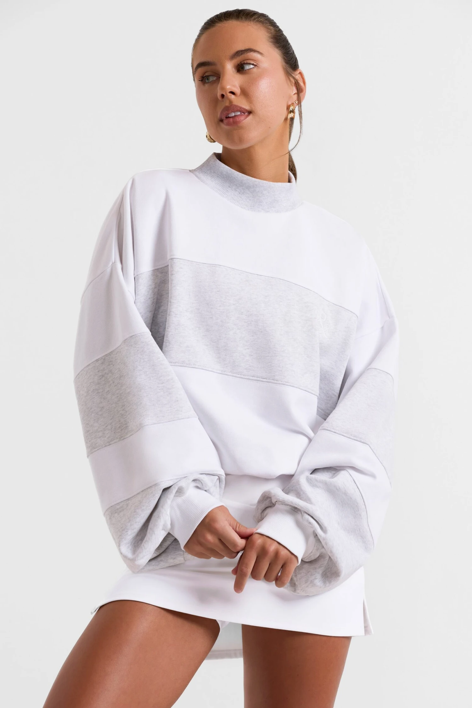 Game - Oversized High Neck Sweatshirt In Soft Grey