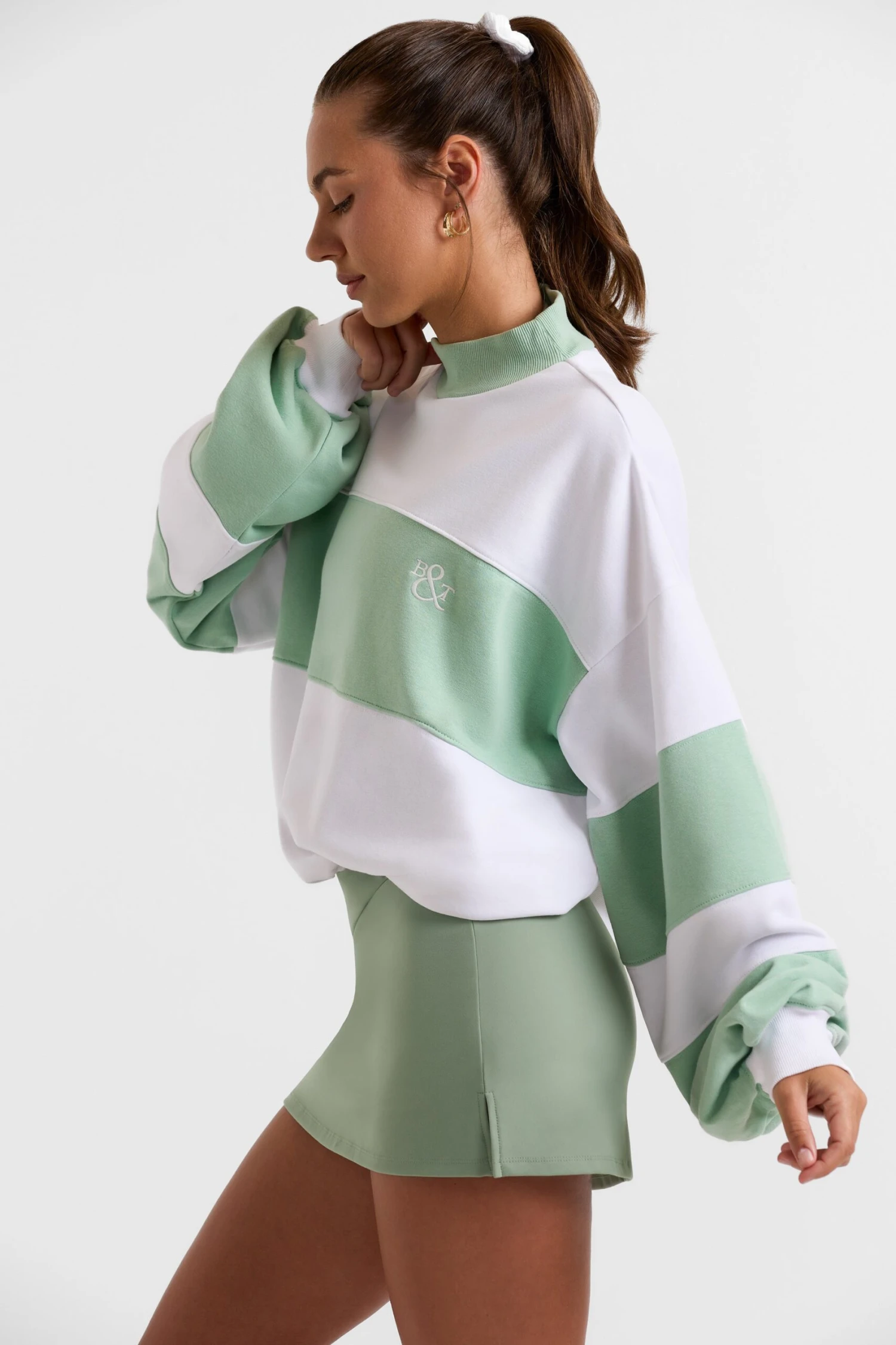 Game - Oversized High Neck Sweatshirt In Mint Green - Image 2