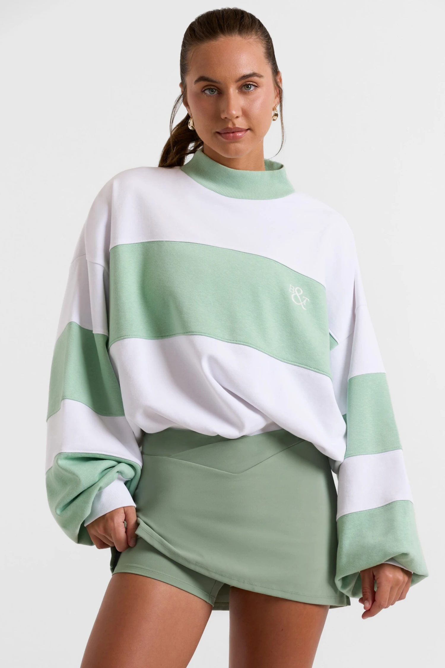 Game - Oversized High Neck Sweatshirt In Mint Green - Image 6