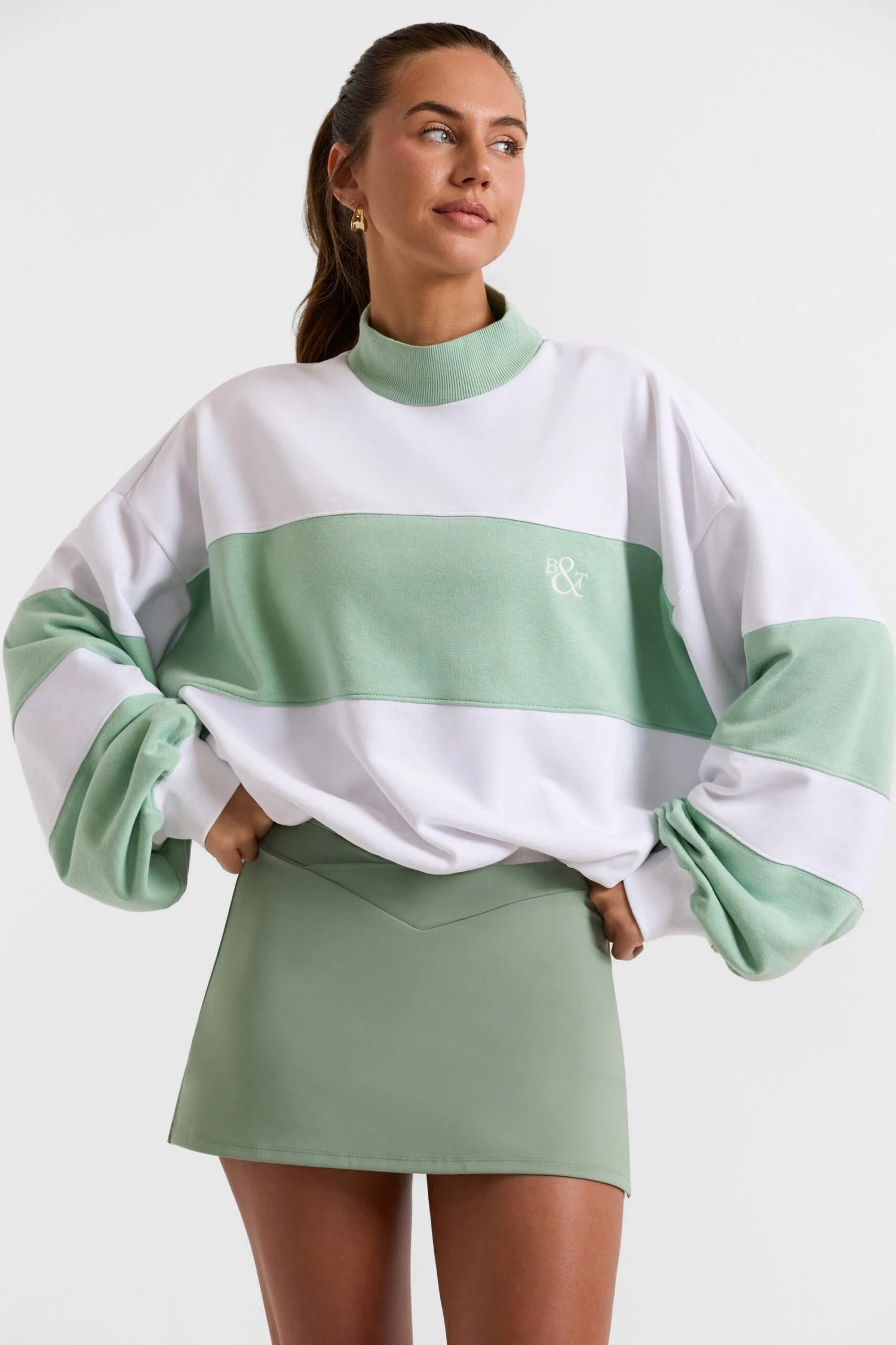 Game - Oversized High Neck Sweatshirt In Mint Green - Image 7