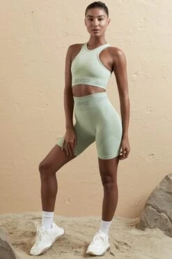 Go The Distance - Seamless High Waist Biker Shorts In Sage