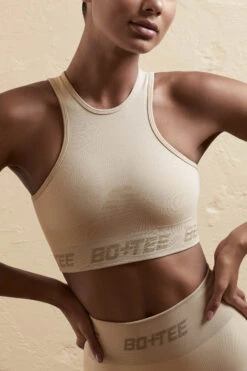 Knockout - Seamless Racerback Crop Top In Beige