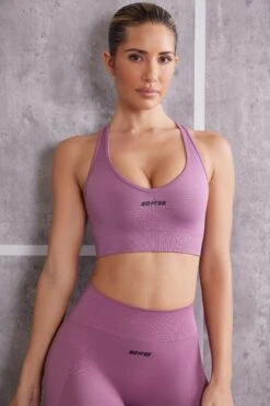 In Check - Plunge Neck Sports Bra In Mauve