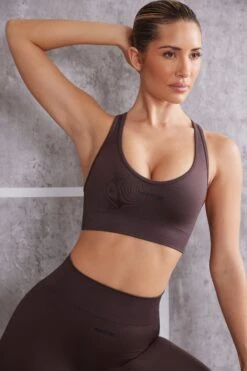 In Check - Plunge Neck Sports Bra In Brown
