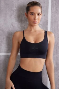 Stretch - Asymmetric Sports Bra In Jet Black