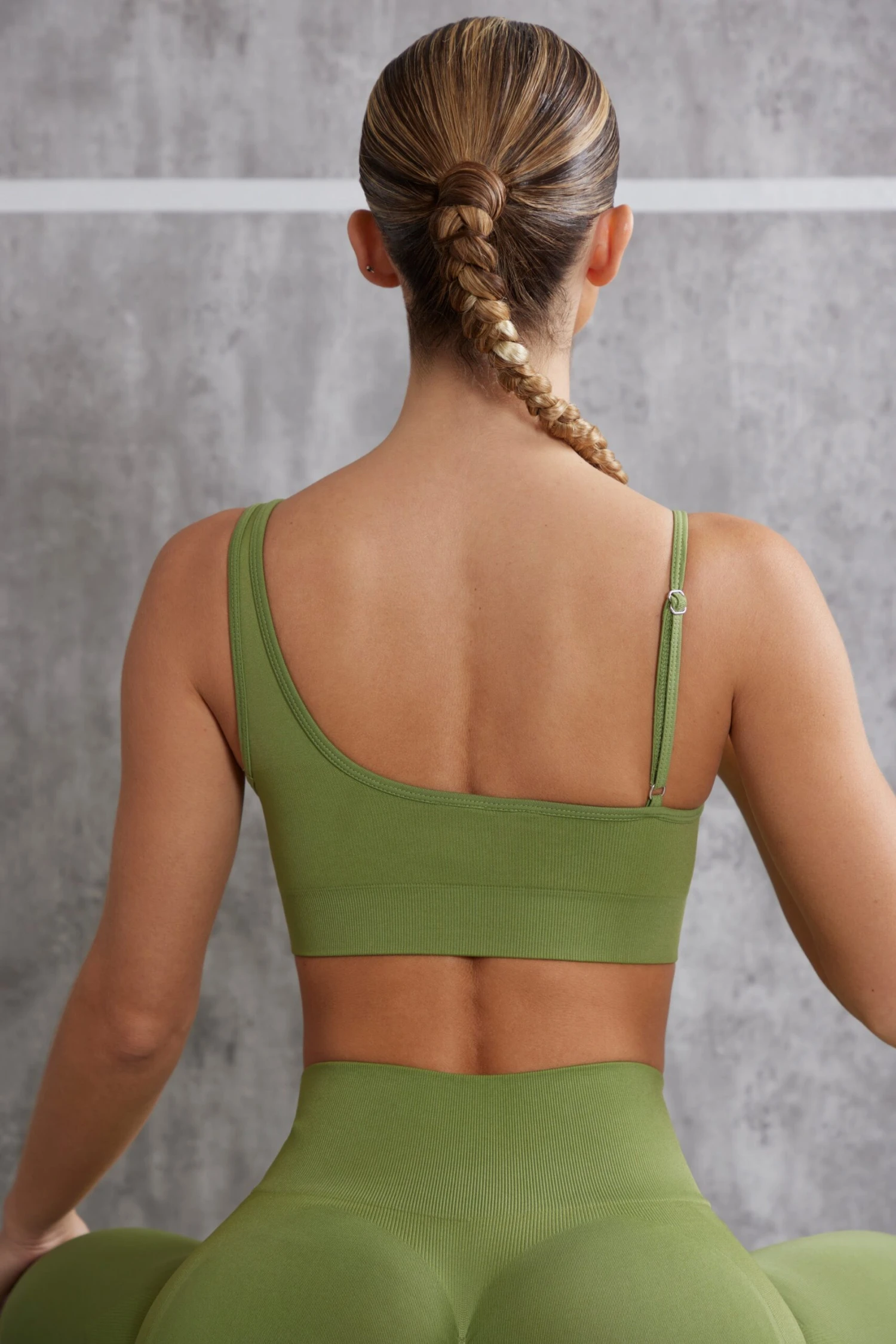 Stretch - Asymmetric Sports Bra In Olive - Image 3