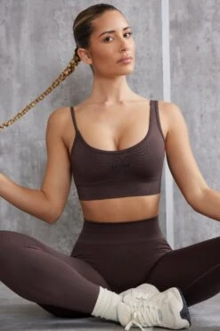 Stretch - Asymmetric Sports Bra In Brown