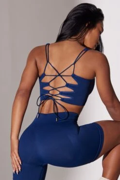 Ardour - Open Back Square Neck Sports Bra In Navy