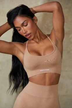 Definition - Low Back Define Luxe Sports Bra In Warm Taupe