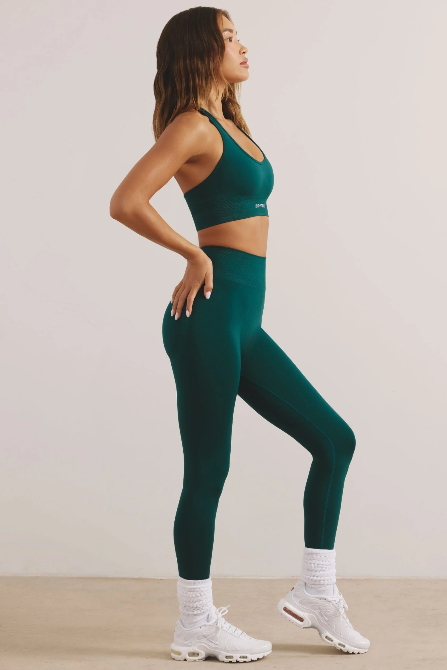 Focused - Halter Neck Define Luxe Sports Bra In Jade Green - Image 3