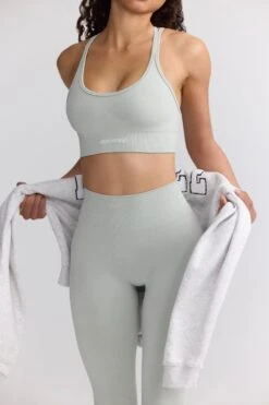 Define Luxe Strappy Sports Bra In Fog