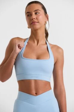 Deuce - Halterneck Crop Top In Ice Blue