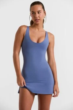 Baseline - Scoop Neckline Tennis Dress In Slate Blue