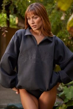 Recharge - Oversized Half Zip Sweatshirt In Black