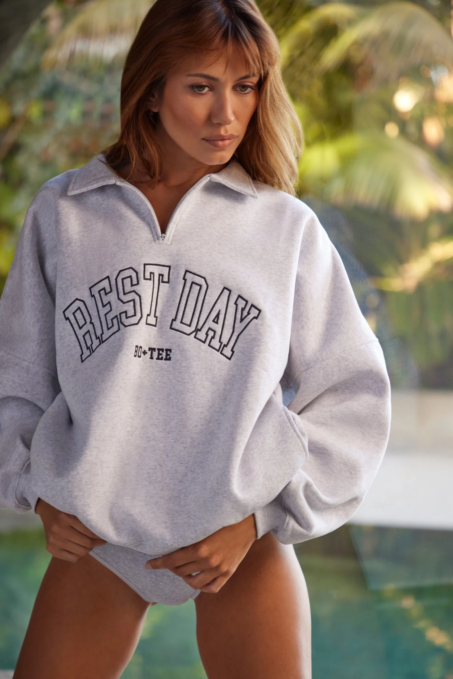 Rest Day - Oversized Half Zip Sweatshirt In Heather Grey - Image 6