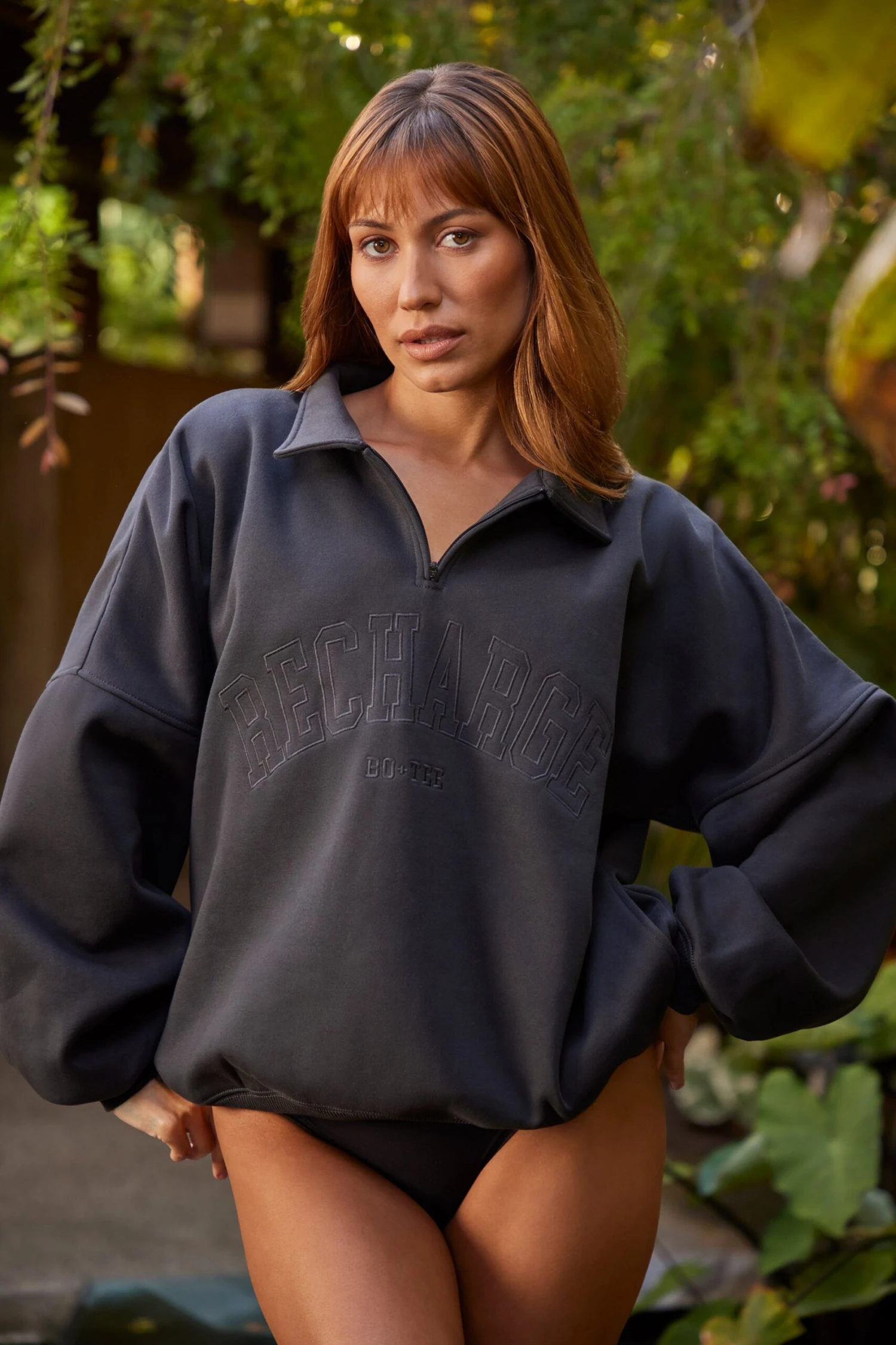 Recharge - Oversized Half Zip Sweatshirt In Black - Image 4