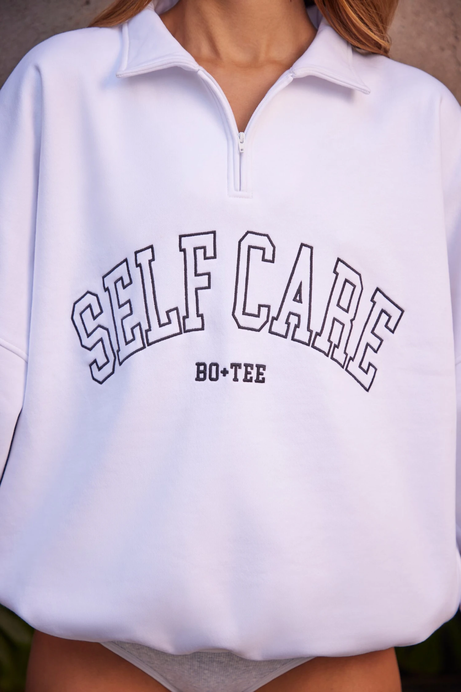 Self Care - Oversized Half Zip Sweatshirt In White - Image 4