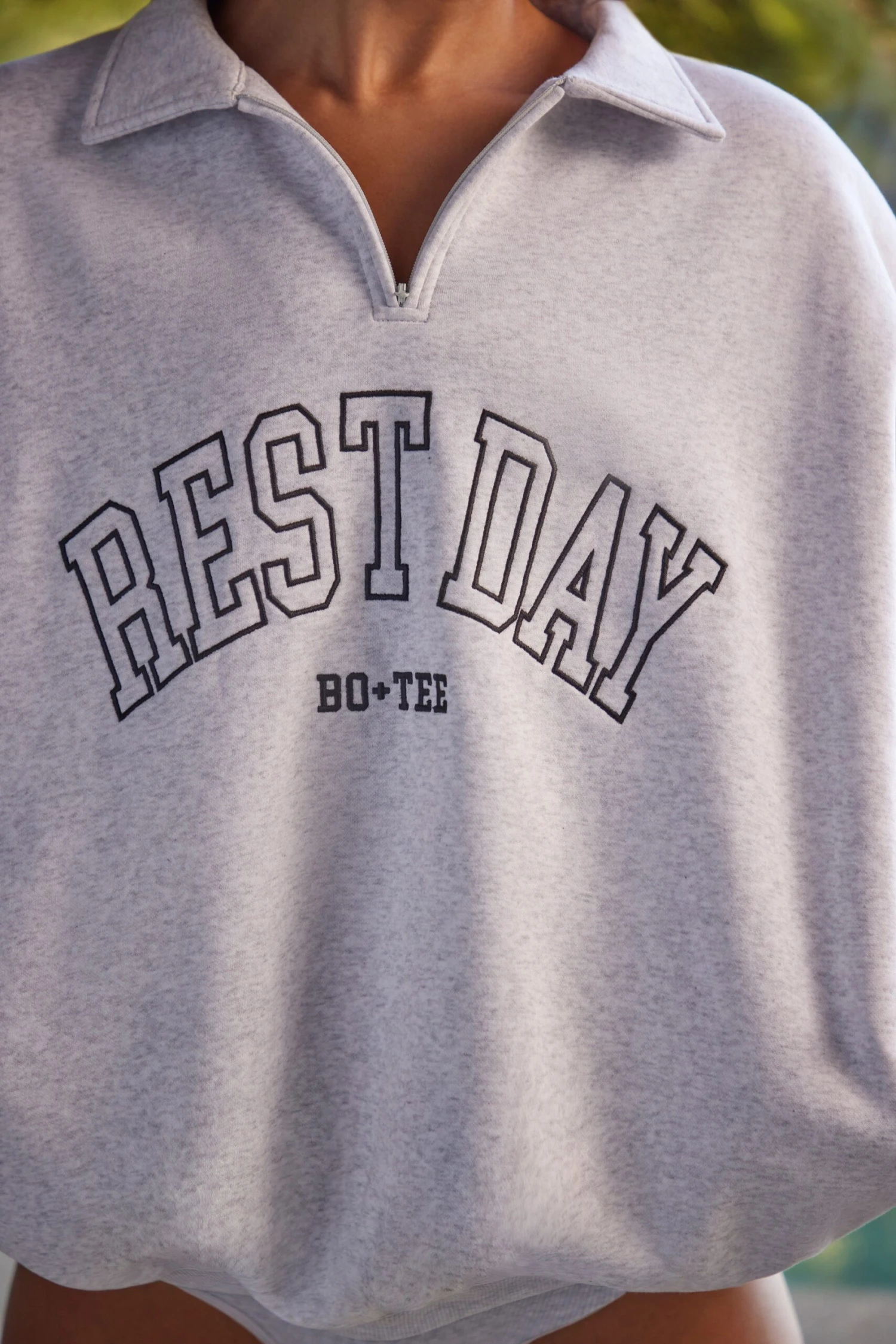 Rest Day - Oversized Half Zip Sweatshirt In Heather Grey - Image 4